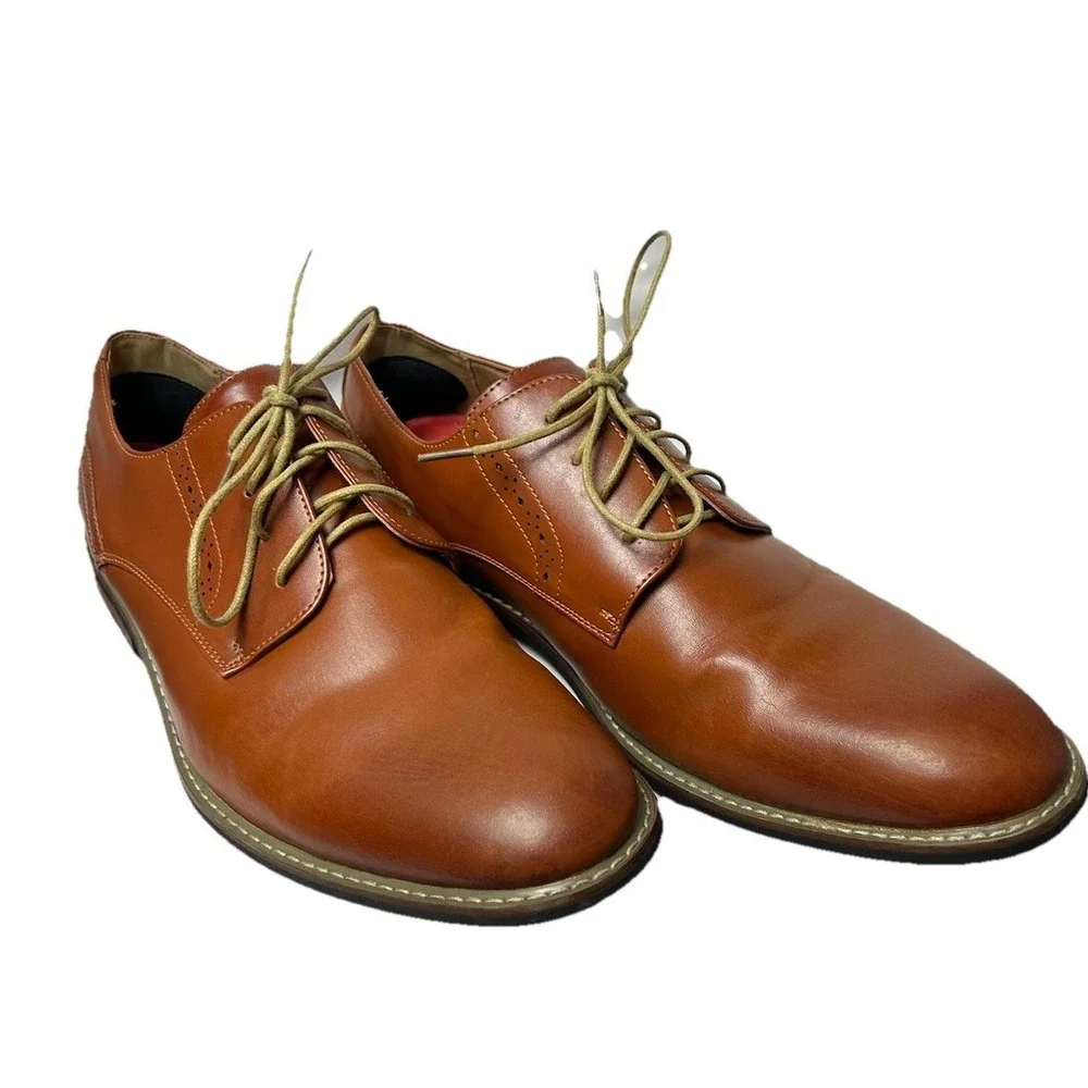 Bruno Marc Men's 12 Tan Cognac Oxford Derby Shoes Minimalist Professional Preppy